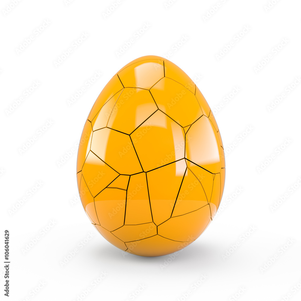 Yellow Orange Cracked Egg isolated on white background. Clipping path is included. Great use for business related concepts and metaphors.