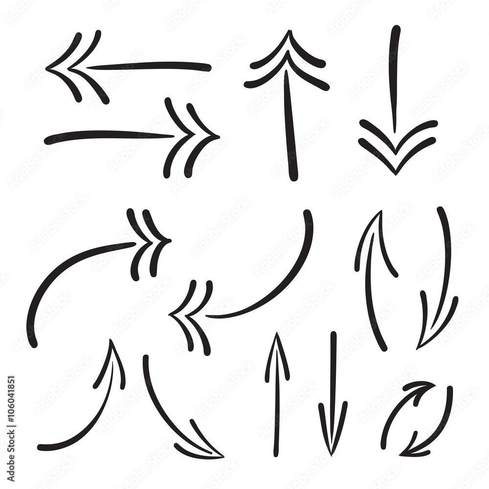 Obraz premium Arrows vector hand drawn set icons illustration.