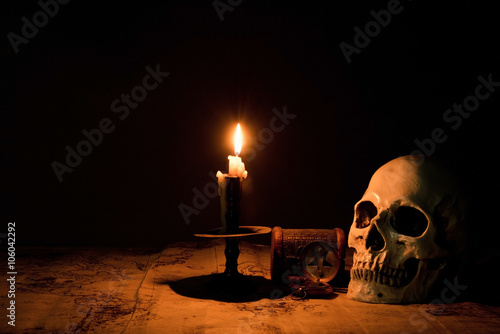 Vintage skull on antique.