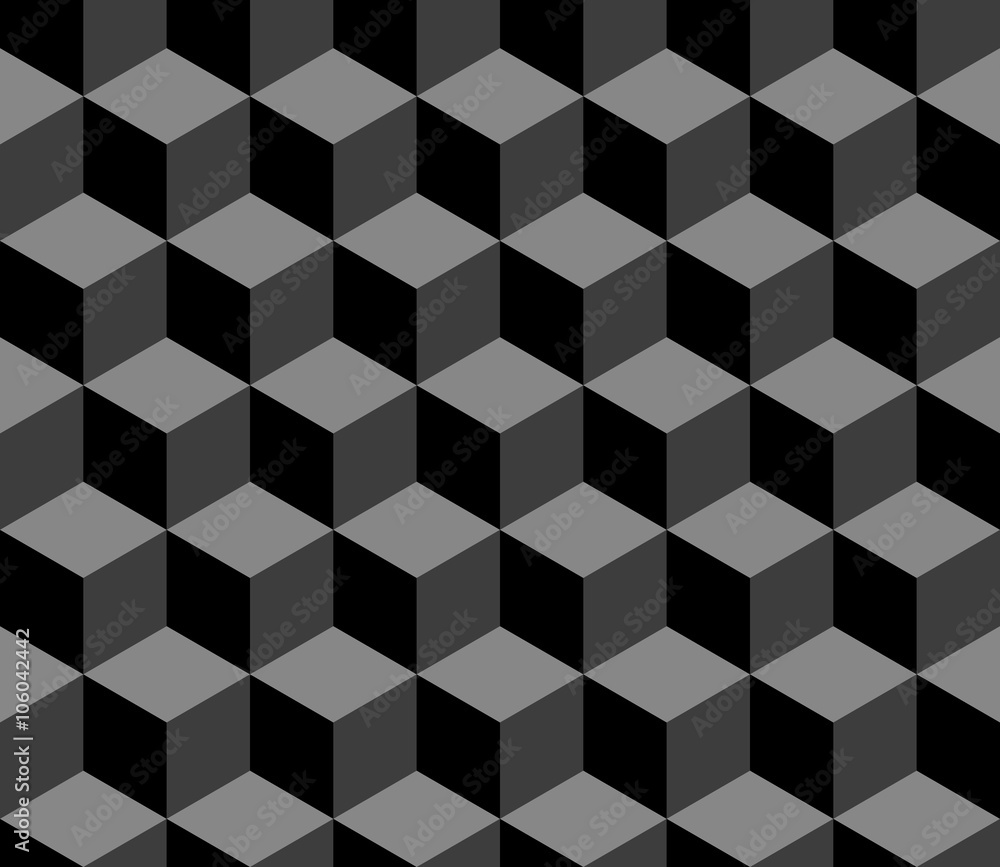 Abstract 3d cubes geometric seamless pattern in black and white, vector Abstract 3d cubes geometric seamless pattern in black and white, vector