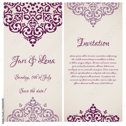 Vector baroque damask wedding invitation banners with a place fo