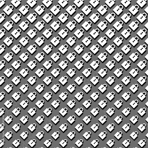 Abstract halftone pattern of padlocks in white on a grey backgro