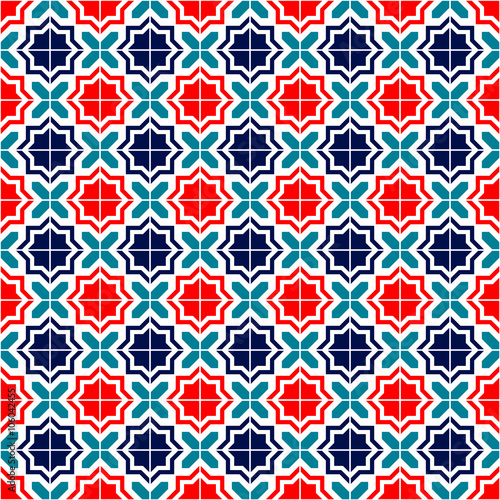Blue red and white moroccan tiles seamless pattern, vector