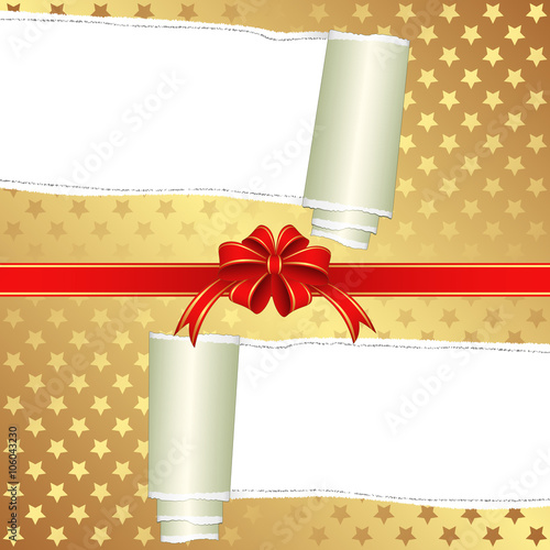 wrapping paper ripped with ribbon bow