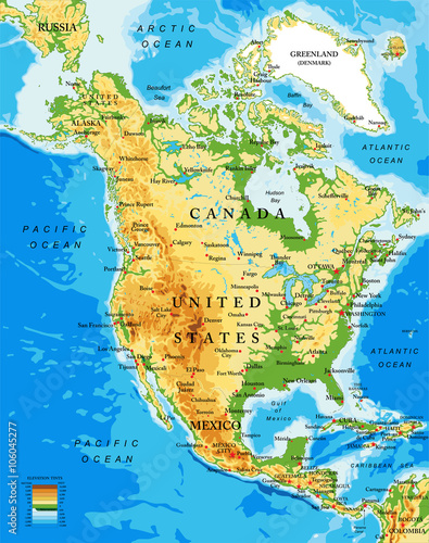 Physical map of North America photo