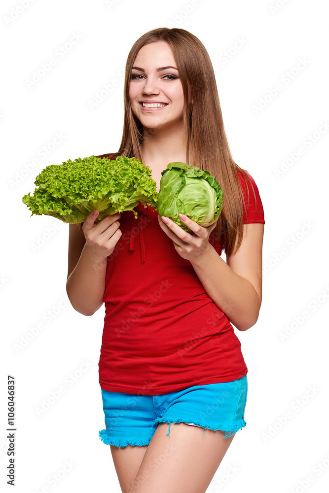 Happy woman with lettuce Happy woman with lettuce