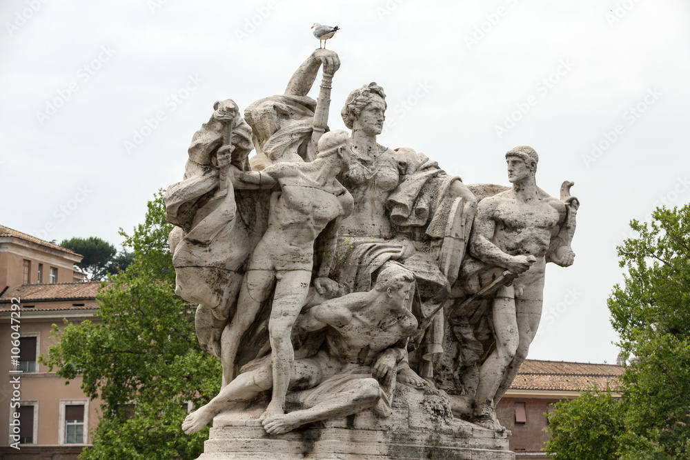 Sculpture at Vittorio Emanuele II Bridge, Rome, Italy.