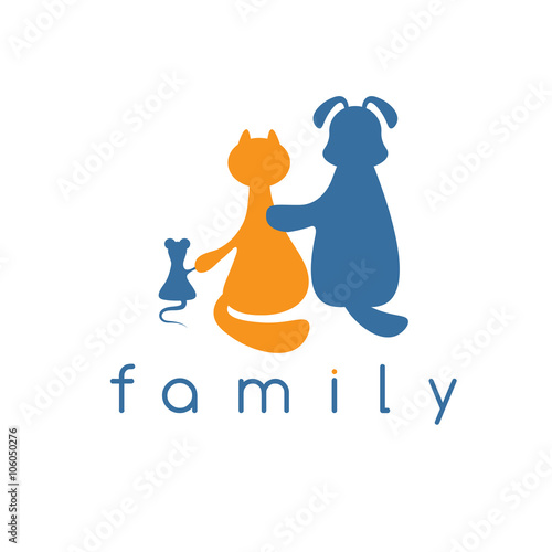 dog ,cat and mouse hugging with love vector illustration