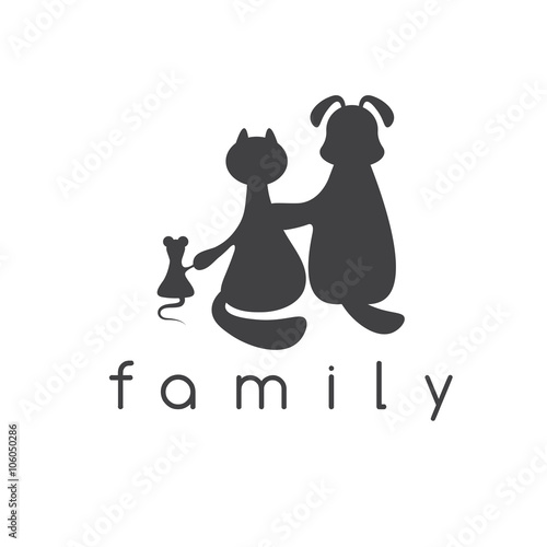 dog ,cat and mouse hugging with love vector illustration