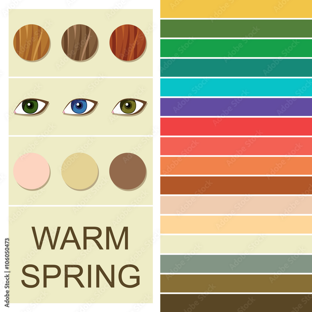 Vettoriale Stock Stock vector seasonal color analysis palette for warm  spring type. Type of female appearance | Adobe Stock