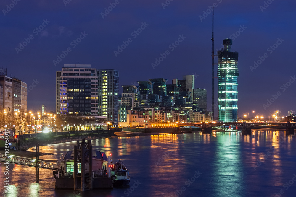 View of Vauxhall, London by  night