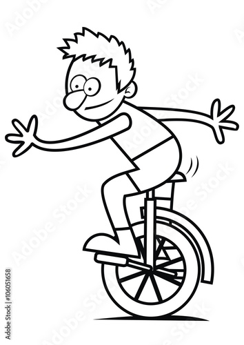 boy and unicycle, coloring book
