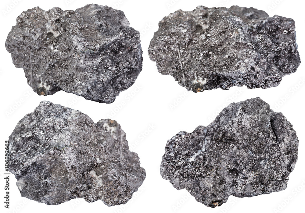 set of piece of graphite mineral stone isolated set of piece of graphite mineral stone isolated