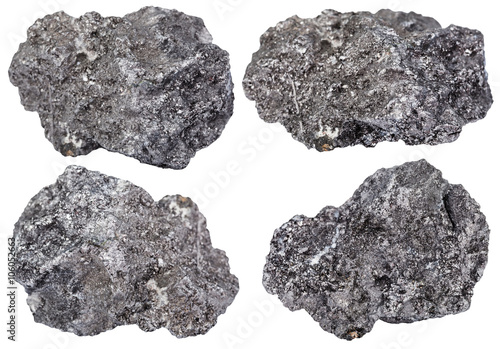 set of piece of graphite mineral stone isolated