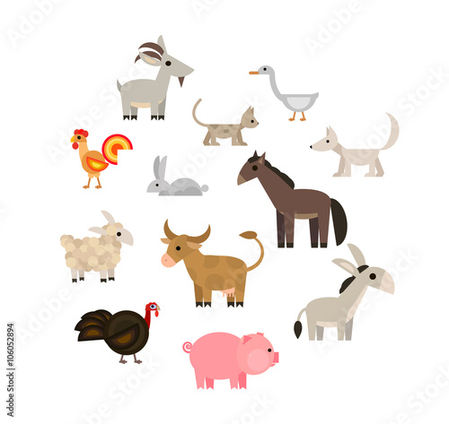 Farm animals set on white background  flat  vector