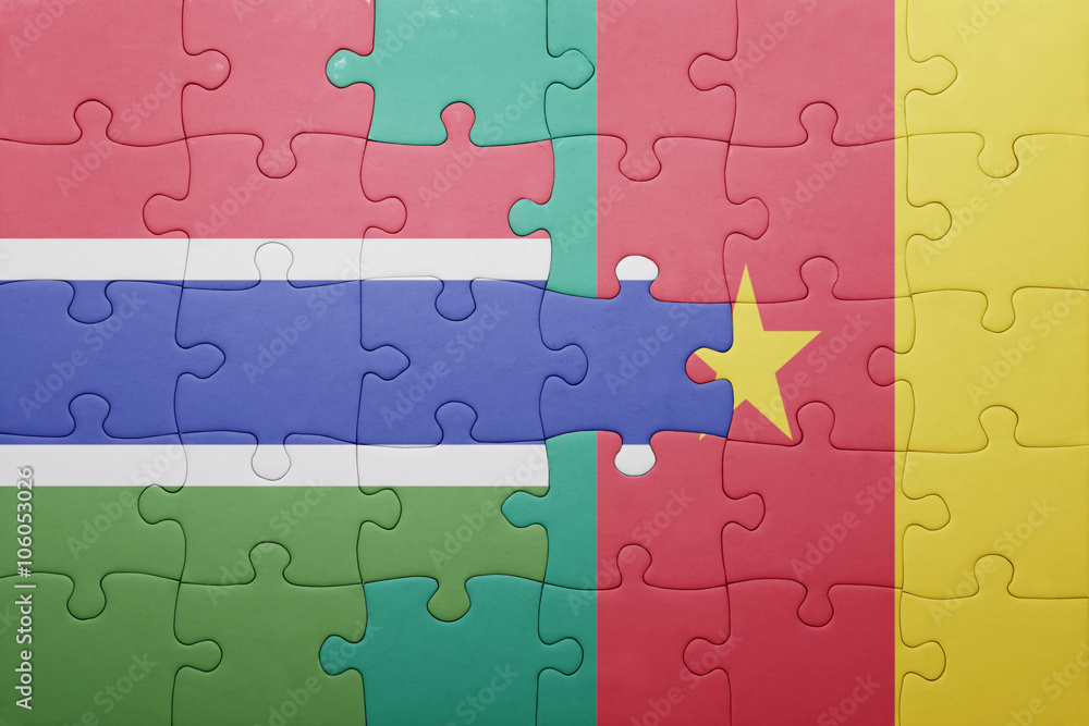 puzzle with the national flag of gambia and cameroon puzzle with the national flag of gambia and cameroon