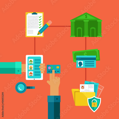 Flat concept of taking credit for purchasing a house.