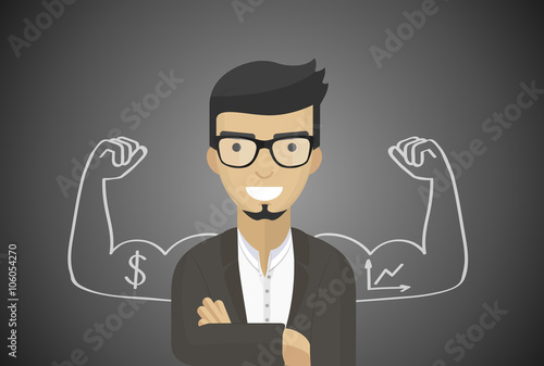 Successful businessman, financial officer, manager, flat design, vector art