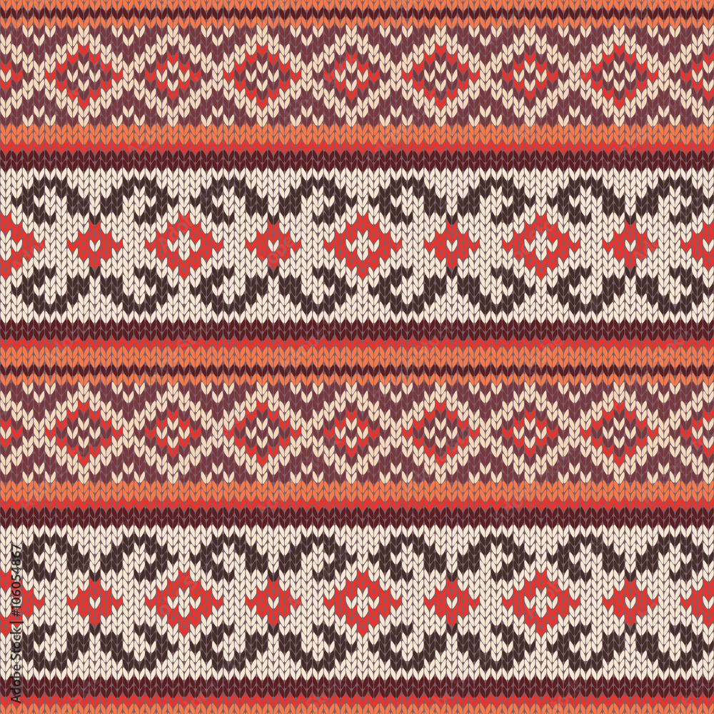 Knitted Seamless Pattern in warm hues Knitted Seamless Pattern in warm hues