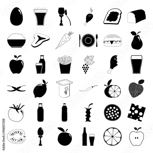 Food and drinks simple icons set