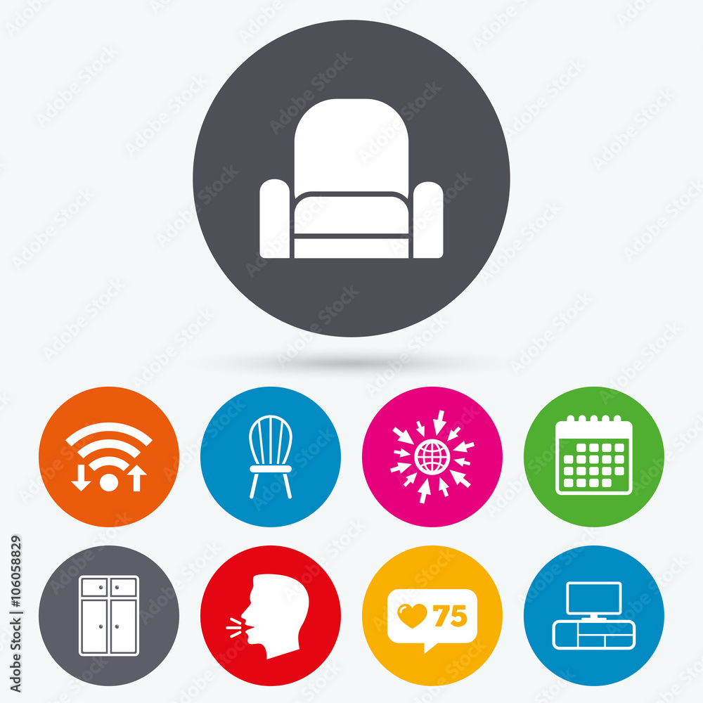 Furniture icons. Cupboard, chair and TV table. Furniture icons. Cupboard, chair and TV table.