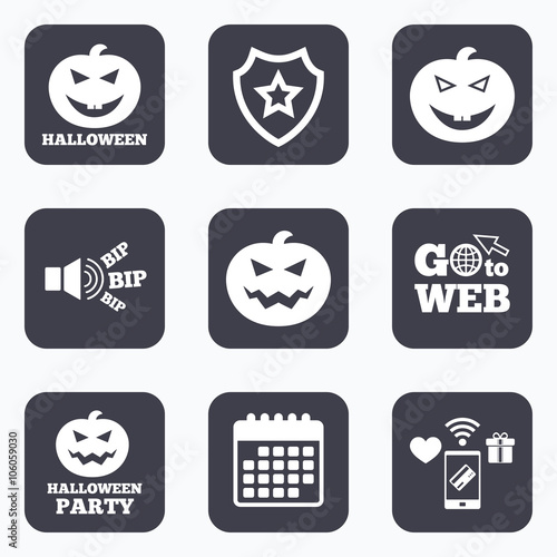 Halloween party icons. Pumpkin symbol.