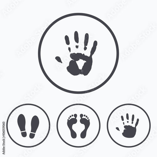 Hand and foot print icons. Imprint shoes symbol. © blankstock