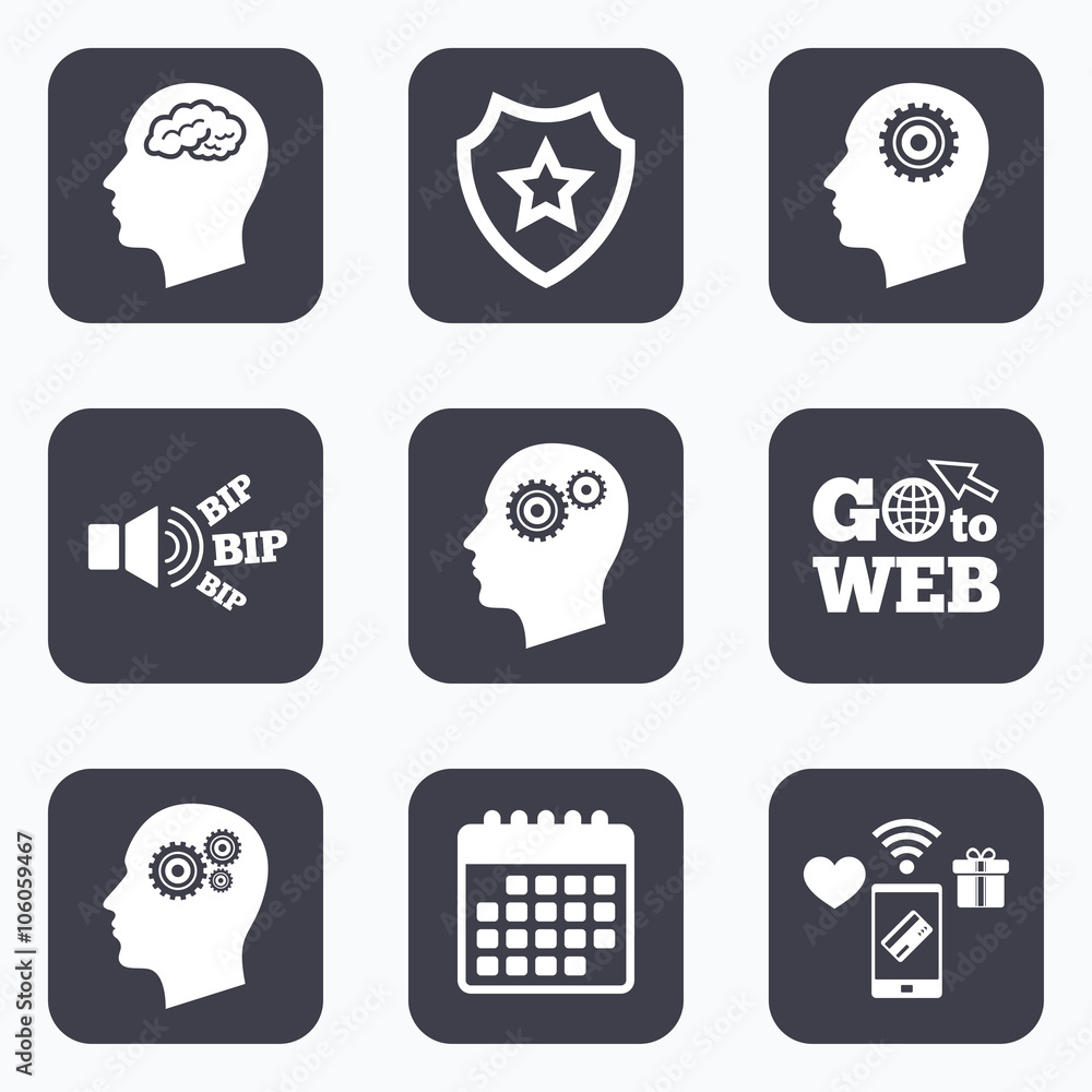 Head with brain icon. Male human symbols.
