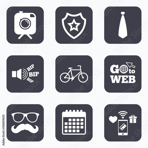 Hipster photo camera icon. Glasses symbol.