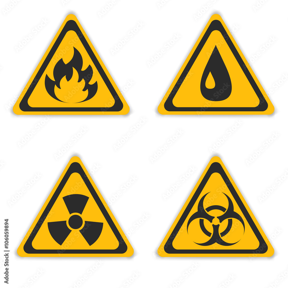 Vector set signs hazard. Isolated signs hazard. Sign flammable. Sign oil. Sign toxic. Vector set signs hazard. Isolated signs hazard. Sign flammable. Sign oil. Sign toxic.