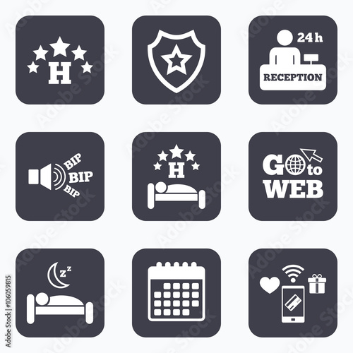 Five stars hotel icons. Travel rest place.