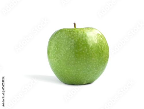 Tasty big ripe green apple on white background closeup