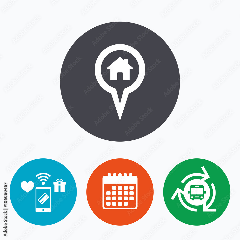 Map pointer house sign icon. Marker symbol. Map pointer house sign icon. Marker symbol.