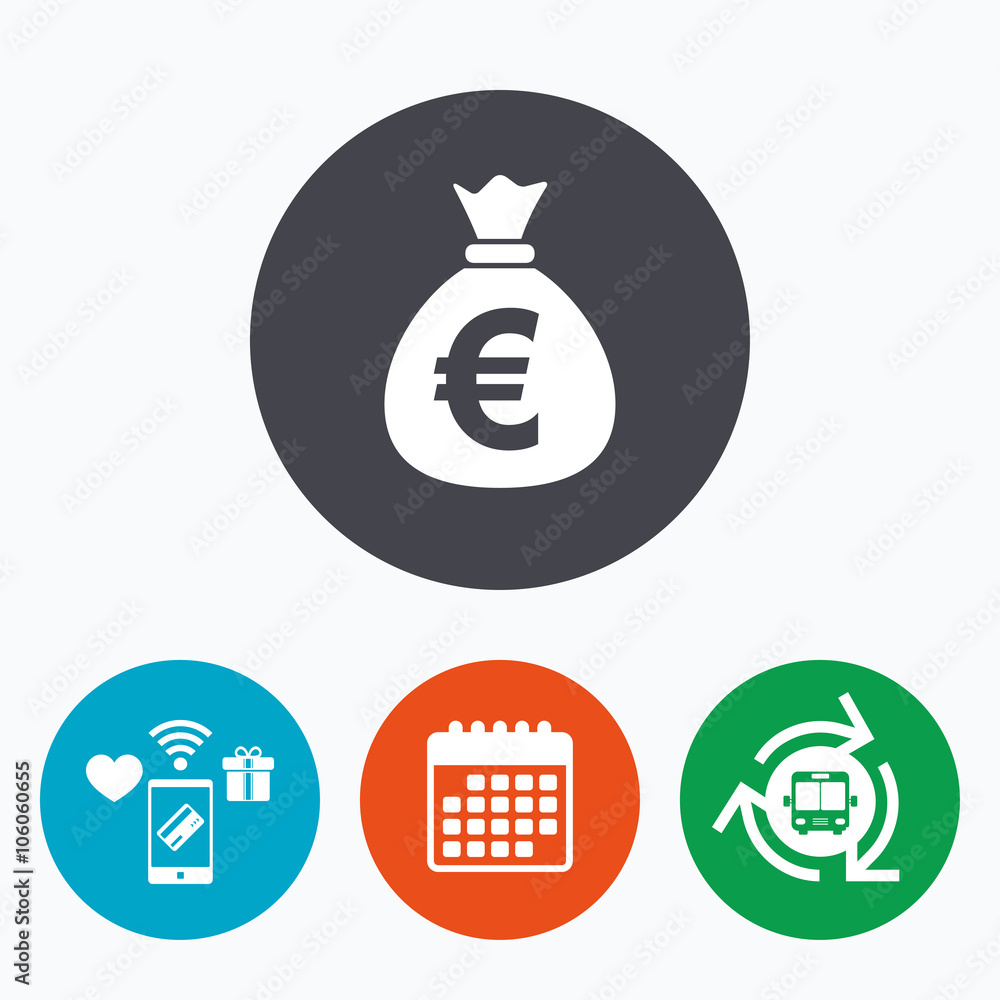 Money bag sign icon. Euro EUR currency. Money bag sign icon. Euro EUR currency.