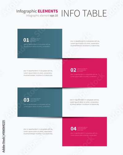 infographic table options 4 / vector tabular graphic for business summary, report 