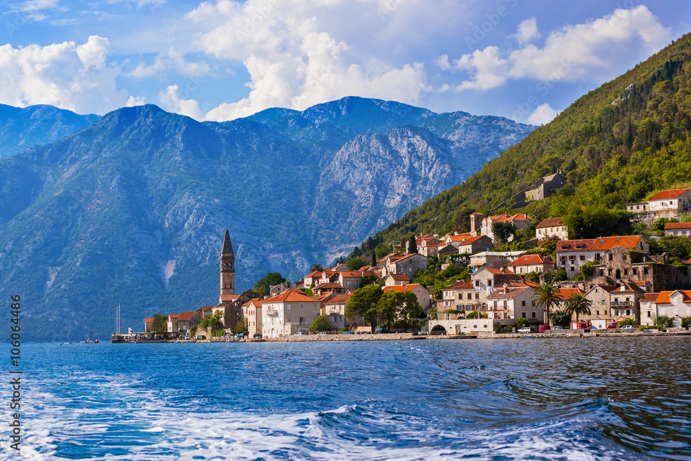 Village Perast on coast of Boka Kotor bay - Montenegro