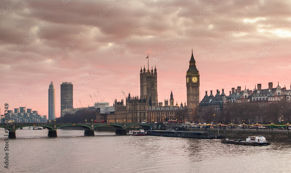 Big Ben and Westminster Bridge at sunset London, UK - obrazy, fototapety, plakaty 