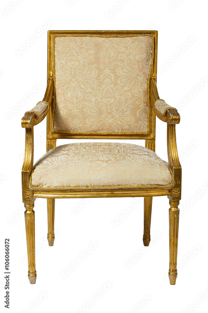 Classic ancient armchair with golden wood isolated Classic ancient armchair with golden wood isolated