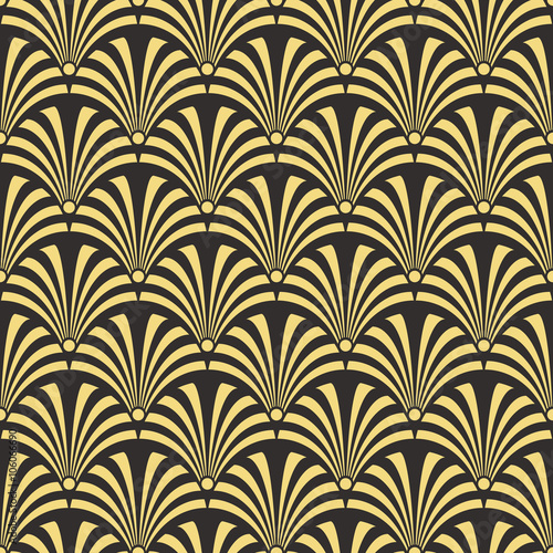Seamless antique palette black and gold luxury art deco peacock textile pattern vector