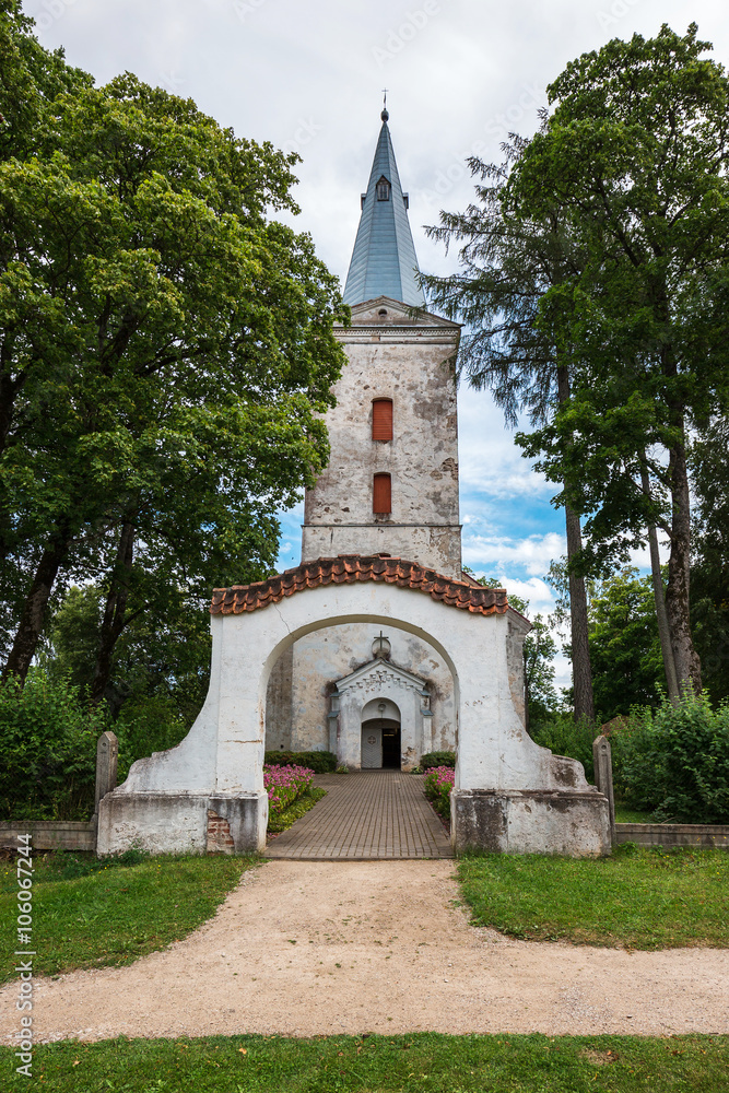 View of  Evangelical Lutheran Church in Dundaga. Latvia, 1766
