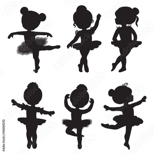 Vector set of silhouettes of little ballerinas.