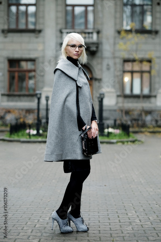 Autumn portrait of beautiful blonde woman