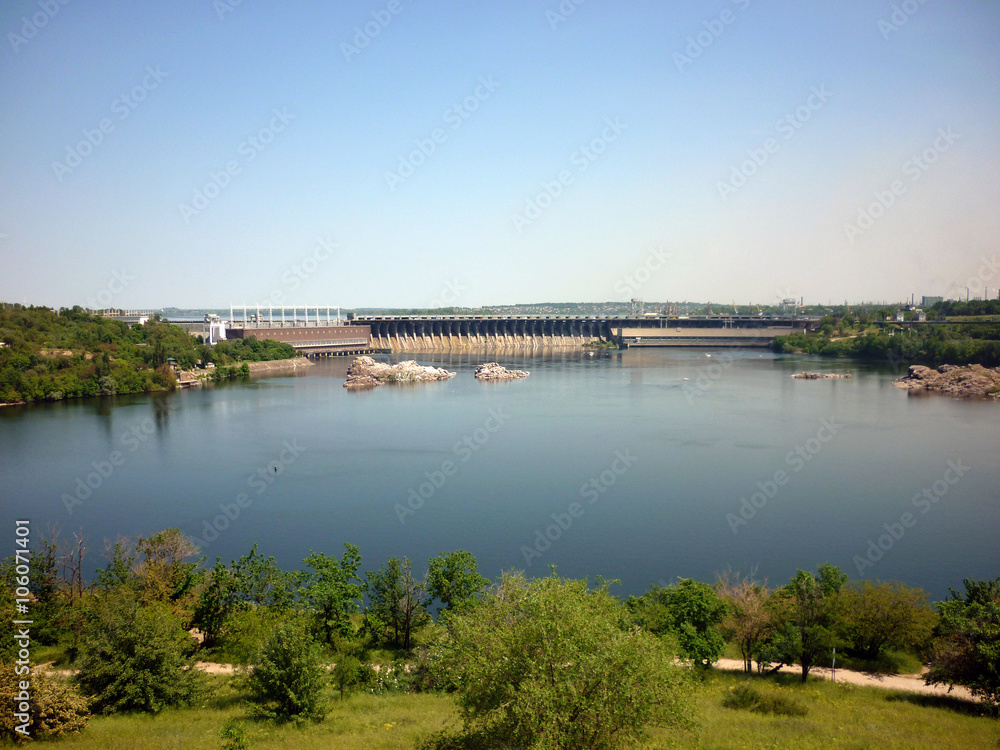 Hydroelectric power station. The river Dnepr. Zaporozhye. Ukraine