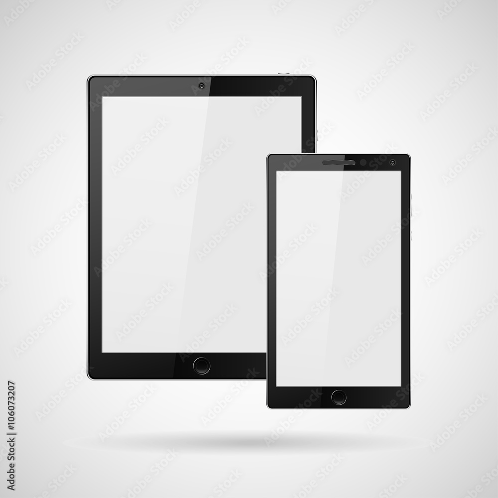 Modern digital tablet PC with mobile smartphone isolated on white. Vector EPS10 Modern digital tablet PC with mobile smartphone isolated on white. Vector EPS10