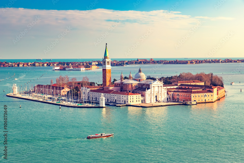 Aerial view at San Giorgio Maggiore island, Venice, Italy