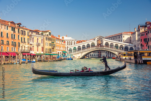 Gondola near Rialto Bridge in Venice, Italy © sborisov