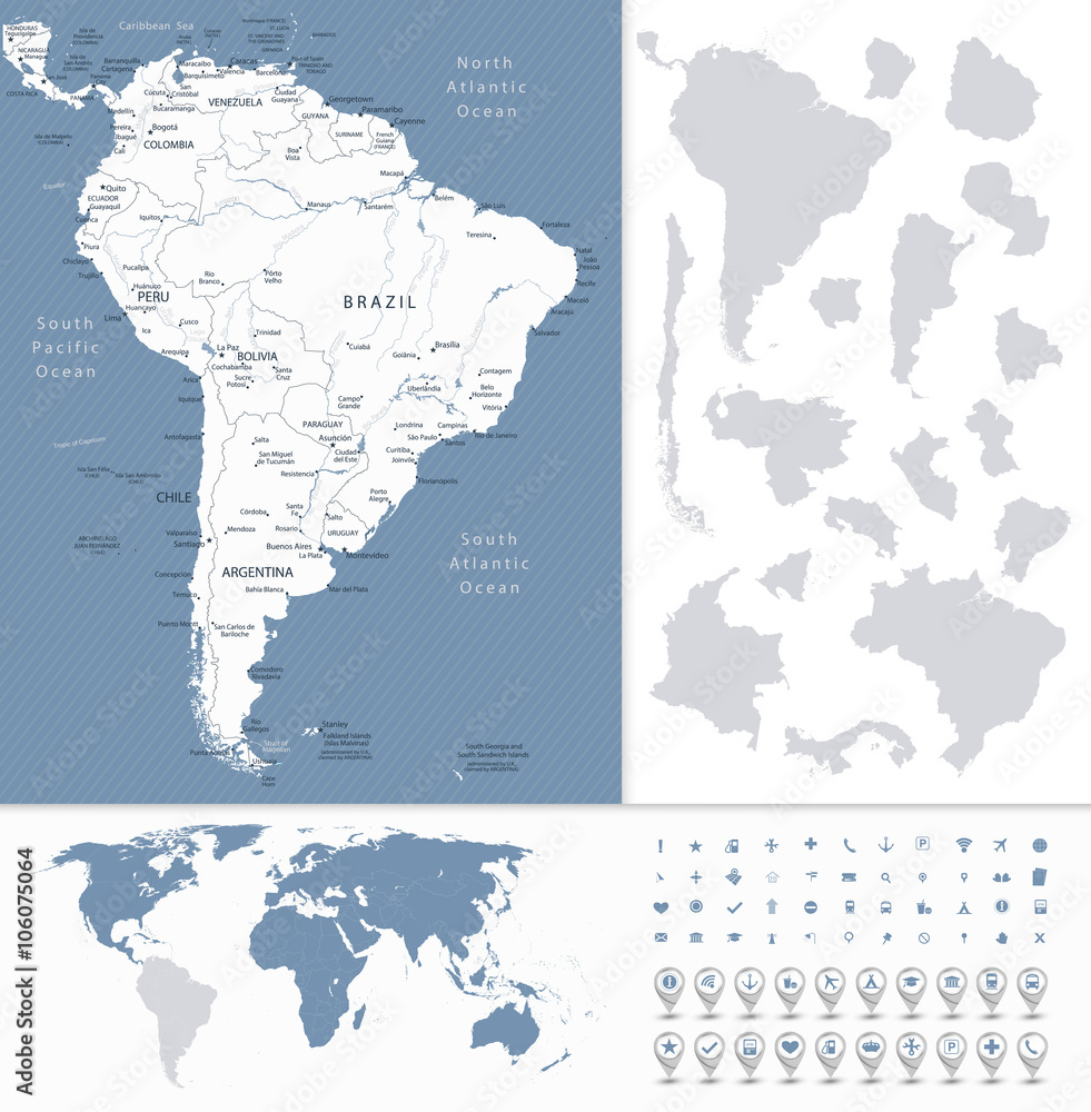 South America Highly Detailed Map and World Map