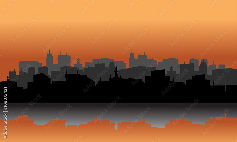 city silhouette reflection of lake city silhouette reflection of lake