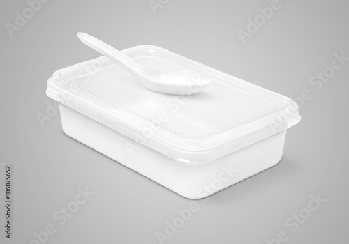 blank packaging plastic box for food and plastic spoon isolated