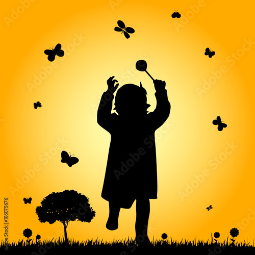 child in nature silhouette illustration